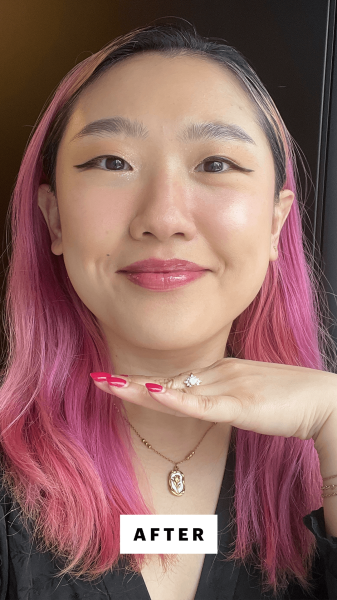 Han after applying the Eadem Le Chouchou Exfoliating Softening Peptide Lip Balm
